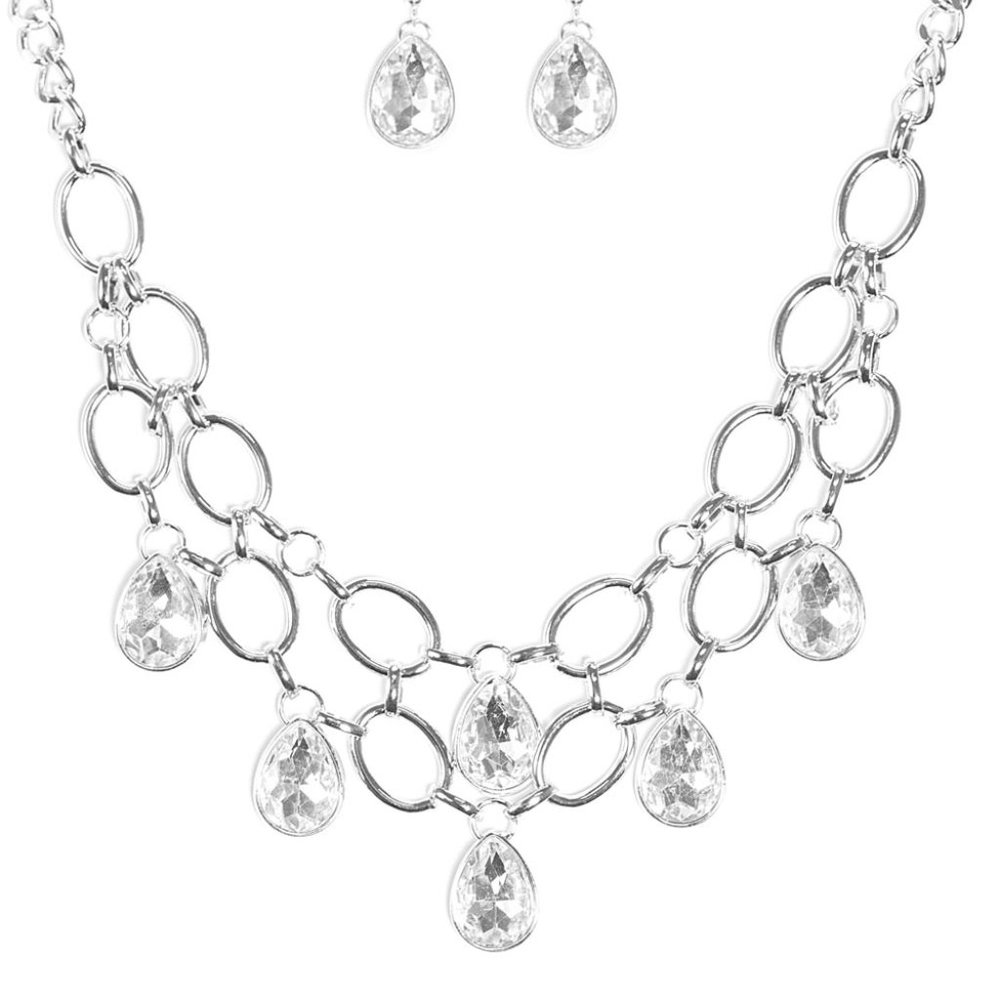 NWT silver diamond tear necklace and earring set